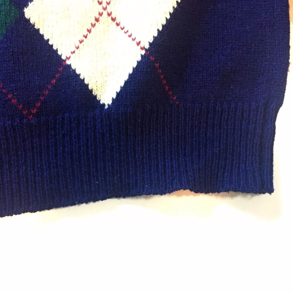 Eddie Bauer Vtg Argyle Sweater Shetland Wool Blue XL Mens Golf Preppy Academia - Picture 11 of 12